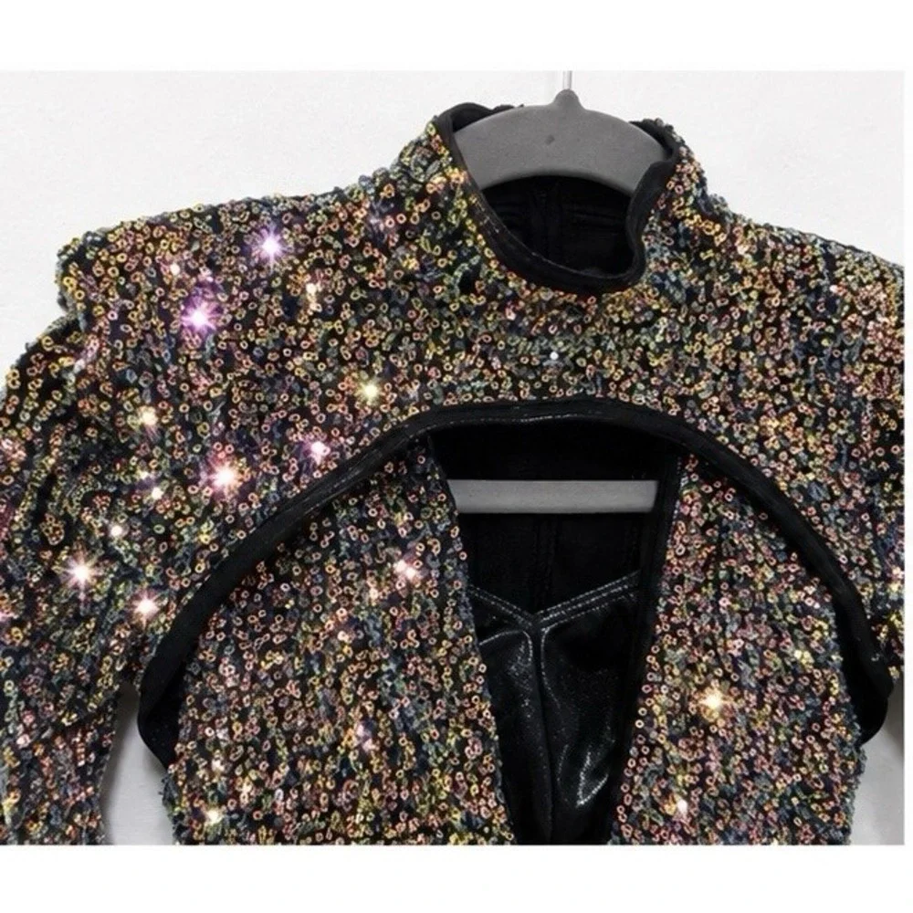 Weissman Beam Me Up Sequin Leotard Kids Large High Neck Cutout Dancewear